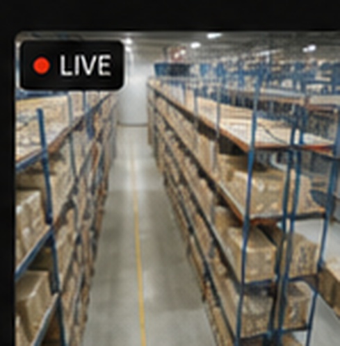 Warehouse aisle with active operations